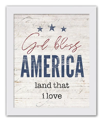 God Bless America White Framed Print Under Plexiglass