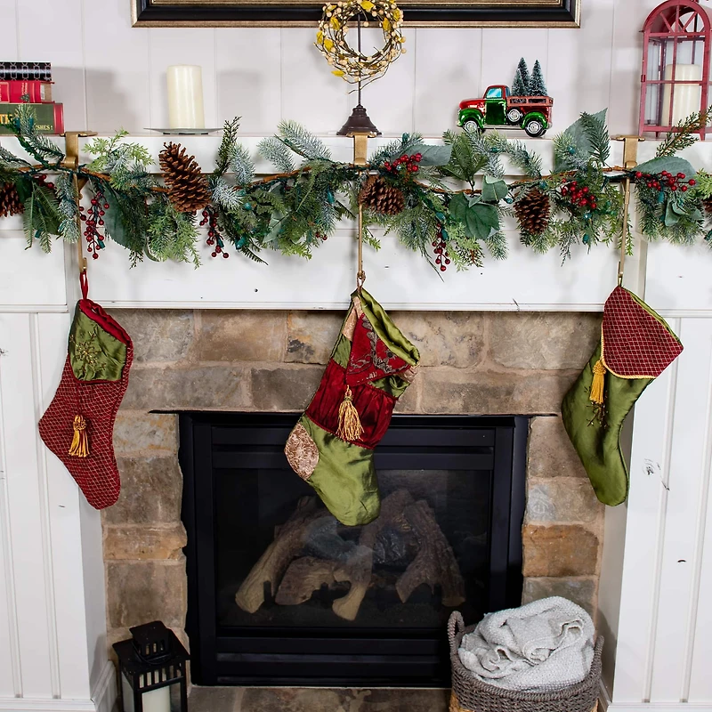 Gold Mantel Garland & Christmas Stocking Holder, 2ct.
