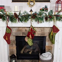 Gold Mantel Garland & Christmas Stocking Holder, 2ct.
