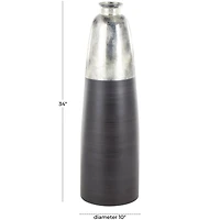 34" Black Glass Brushed Two-Toned Floor Vase with Textured Silver Top