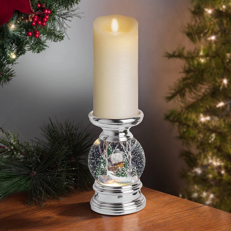 Haute Decor Snowburst™ Log Cabin Christmas Snow Globe Candle Holder