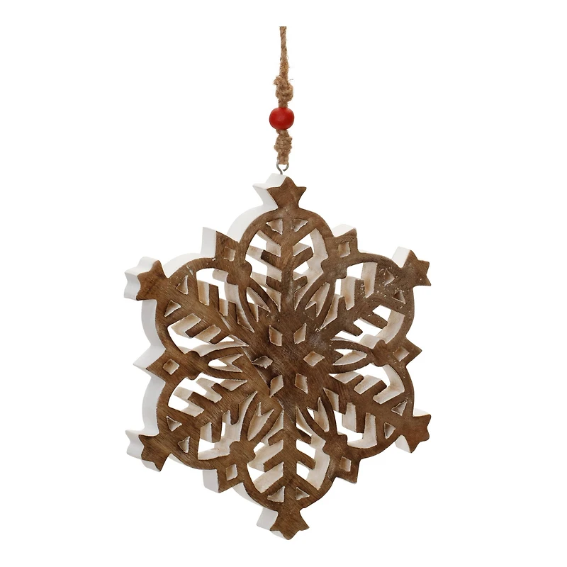 10" Snowflake Cut-Out Mango Wood Ornaments, 4ct.