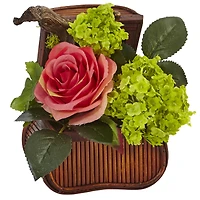Rose and Mini Greenery Silk Arrangement in Wooden Chests (Set of 3)