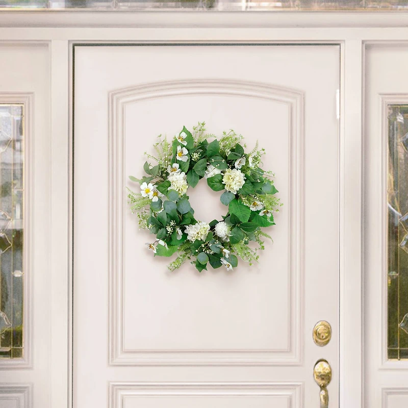 24" White Spring Hydrangea & Dogwood Floral Wreath