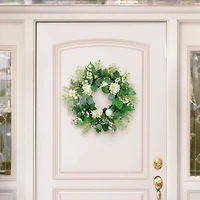24" White Spring Hydrangea & Dogwood Floral Wreath