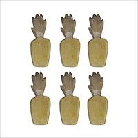 Hello Honey Hand-Painted Stoneware Pineapple Shaped Platter with Reactive Glaze, Brown and Green, Set of 6