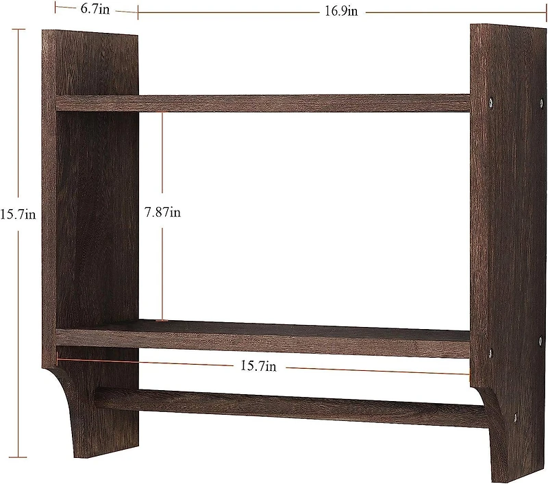 2-Tier Wood Wall Mounted Bathroom Shelf with Towel Rack