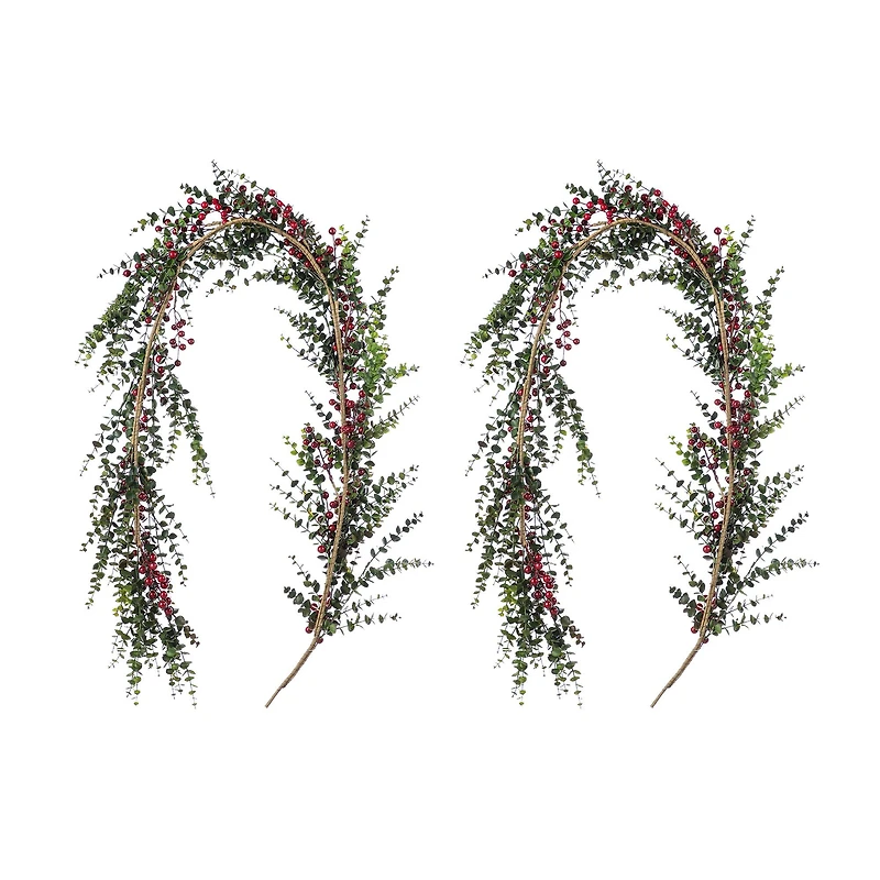 Glitzhome® 6ft Christmas Greenery Eucalyptus Garland with Red Berries, 2ct.