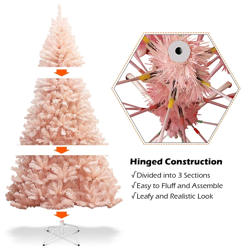Costway 6ft. Unlit Pink Full Fir Hinged Artificial Christmas Tree