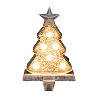 Glitzhome® 8" Marquee LED Wooden & Metal Christmas Tree Stocking Holder Set
