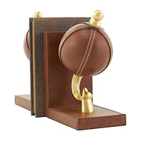 9" Brown Leather Globe Handmade Stitched Bookends Set