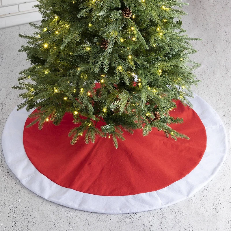 Glitzhome® 48" Red & White Felt Christmas Tree Skirt