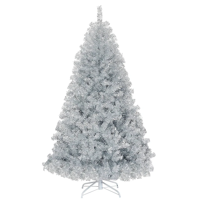 Costway 6ft. Unlit Artificial Silver Tinsel Hinged Christmas Tree with Metal Stand