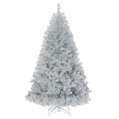 Costway 6ft. Unlit Artificial Silver Tinsel Hinged Christmas Tree with Metal Stand