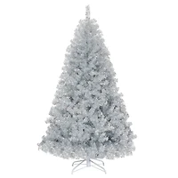 Costway 6ft. Unlit Artificial Silver Tinsel Hinged Christmas Tree with Metal Stand