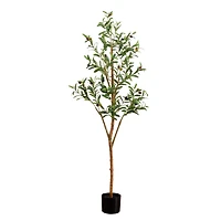 5ft. Potted Artificial Olive Tree with Natural Trunk