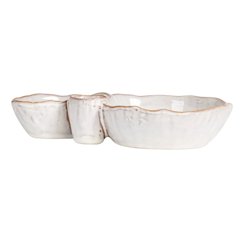 Hello Honey® 8" White Tri-Section Stoneware Dish