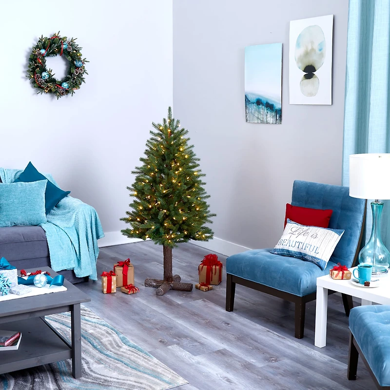 5ft. Pre-Lit Napa Valley Pine Artificial Christmas Tree with Warm White LED Lights on a Faux Wood Stand