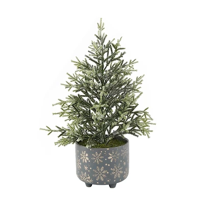 18.5" Unlit Frosted Artificial Christmas tree in Snowflake Ceramic Footed Pot