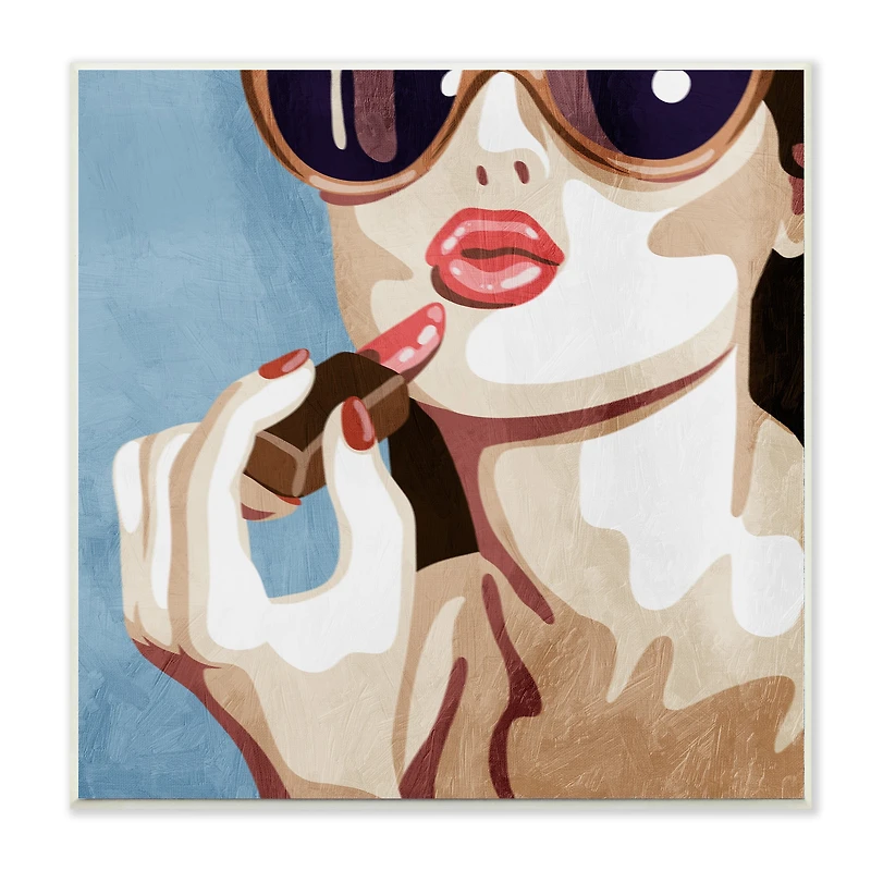 Stupell Industries Fashion Designer Lips Kiss Blue Painting, 12" x 12"