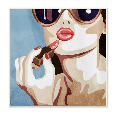 Stupell Industries Fashion Designer Lips Kiss Blue Painting, 12" x 12"