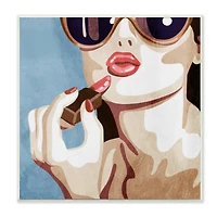 Stupell Industries Fashion Designer Lips Kiss Blue Painting, 12" x 12"