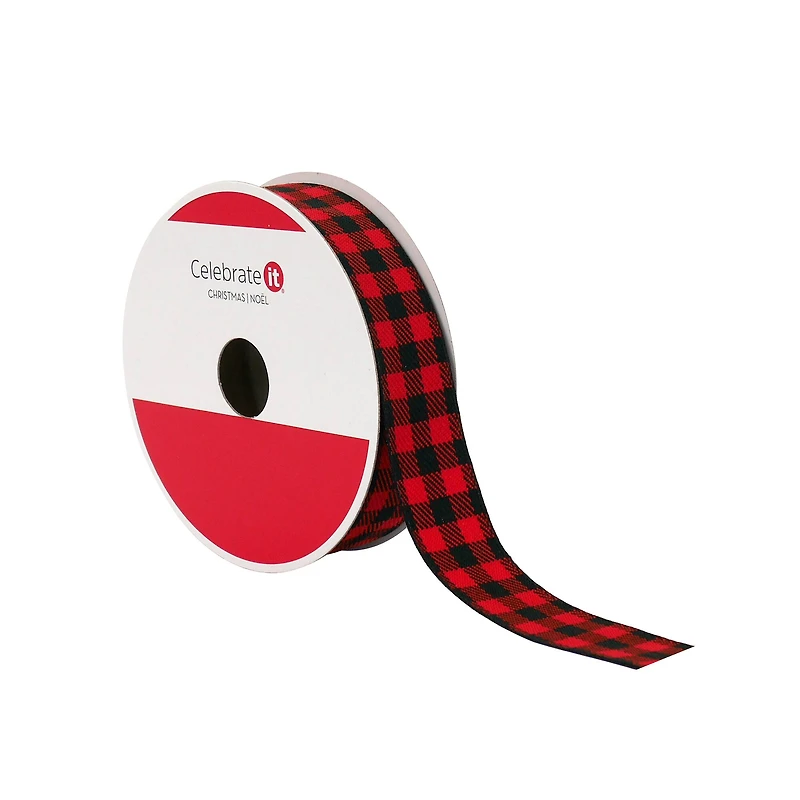 7/8" x 30ft. Red & Black Buffalo Check Wired Ribbon by Celebrate It®