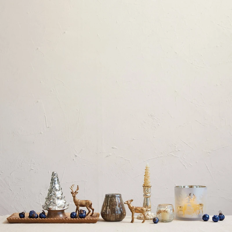 Hello Honey® 6" Antique Silver Finish Debossed Mercury Glass Taper Candle Holder