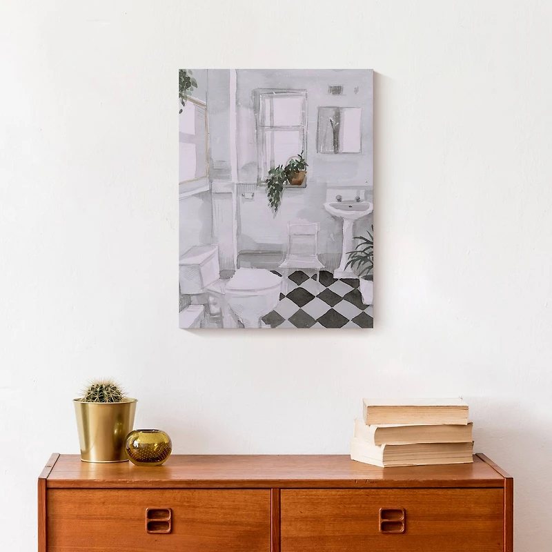 Black And White Bathroom 12" x 16" Canvas Wall Art