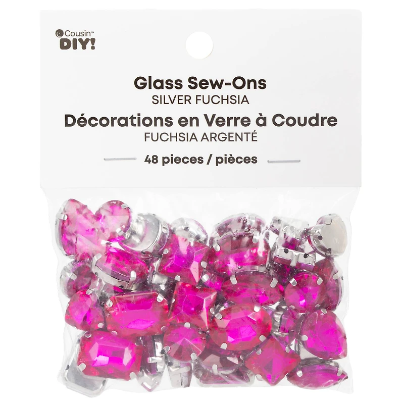 CousinDIY Silver Fuchsia Glass Sew-On Rhinestones, 48ct.