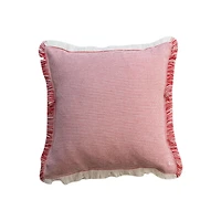 Hello Honey® 18" Red & White Woven Stripes Throw Pillow with Fringe Edges