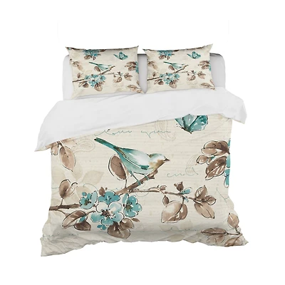 Designart 'Beige Bird Wings III' Cottage Bedding Set