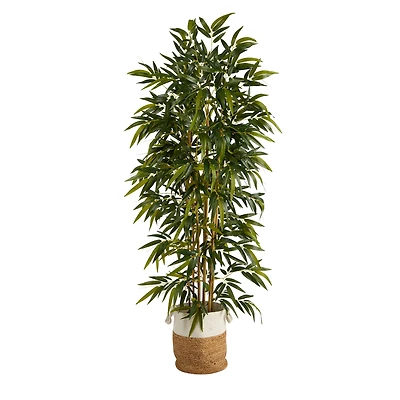 75" Bamboo Artificial Tree in Handmade Natural Jute and Cotton Planter