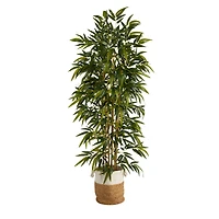 75" Bamboo Artificial Tree in Handmade Natural Jute and Cotton Planter
