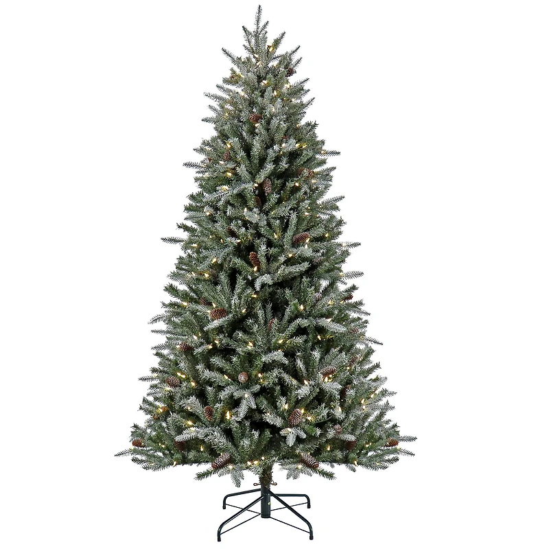 7ft. Pre-Lit Snowy Olallie Pine Artificial Christmas Tree With Pinecones, Clear LED Lights