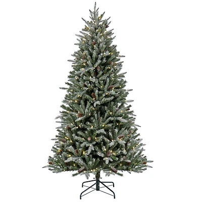 7ft. Pre-Lit Snowy Olallie Pine Artificial Christmas Tree With Pinecones, Clear LED Lights