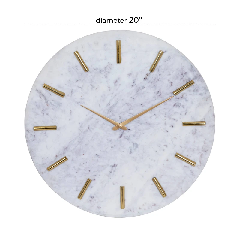 CosmoLiving by Cosmopolitan 20" White Marble Contemporary Wall Clock