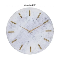 CosmoLiving by Cosmopolitan 20" White Marble Contemporary Wall Clock