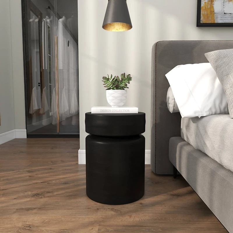 18" Black Metal Drum Accent Table