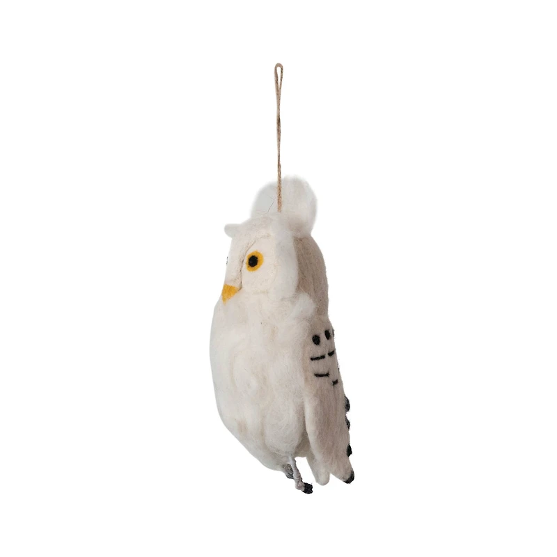 Hello Honey® 8" White, Yellow & Black Handmade Wool Felt Owl Ornament with Embroidery