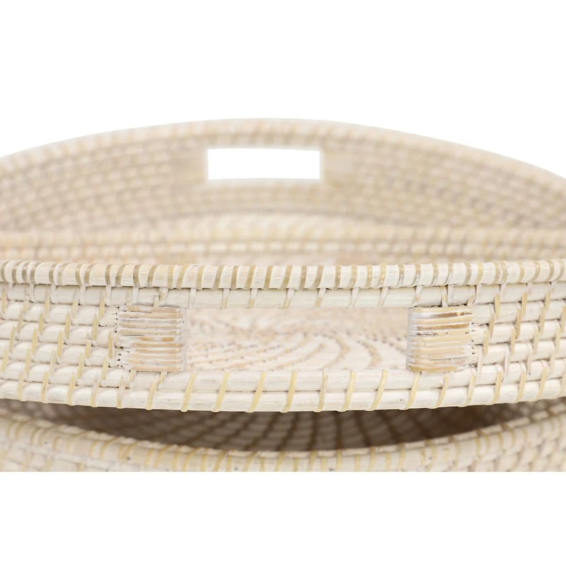 Set of 2" Cream Wood Boho Style Tray, 20", 16"