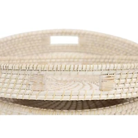 Set of 2" Cream Wood Boho Style Tray, 20", 16"