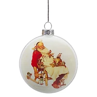 Norman Rockwell 'Santa and His Helpers' Glass Disc Christmas Ornament - 3"