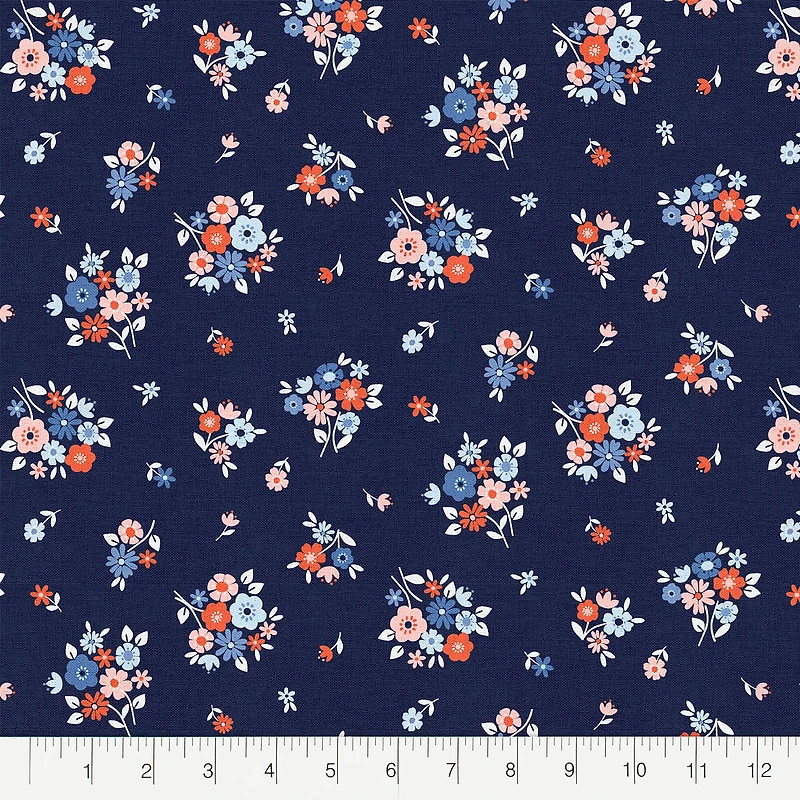 Fabric Editions Navy Carolina Bouquet Cotton Fabric