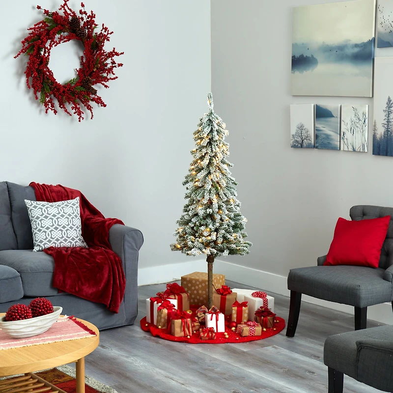 5ft. Pre-Lit Flocked Alpine Artificial Christmas Tree, Clear Lights