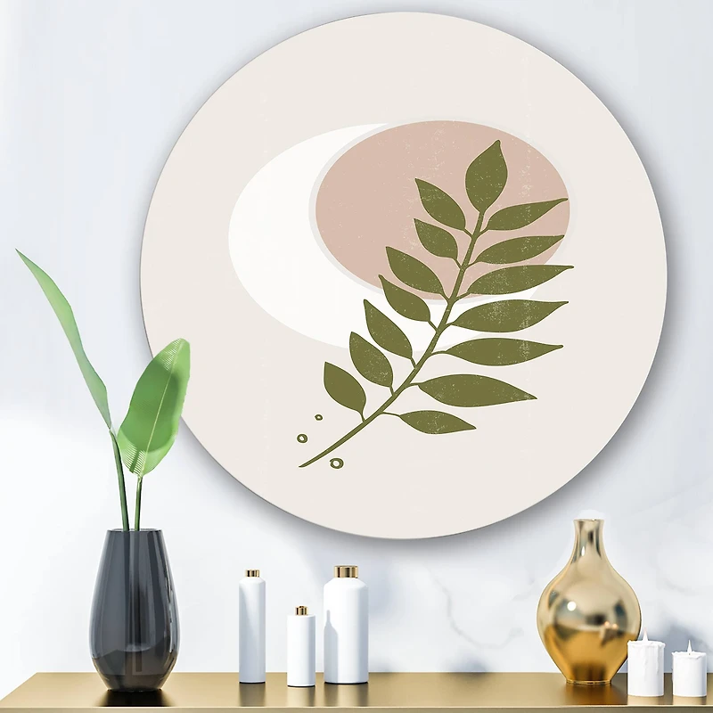 Designart - Abstract Geometrical Moon With Leaf IV