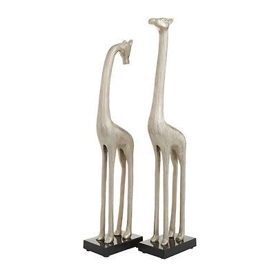 Silver Aluminum Contemporary Giraffe Sculpture Set