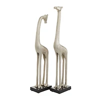 Silver Aluminum Contemporary Giraffe Sculpture Set
