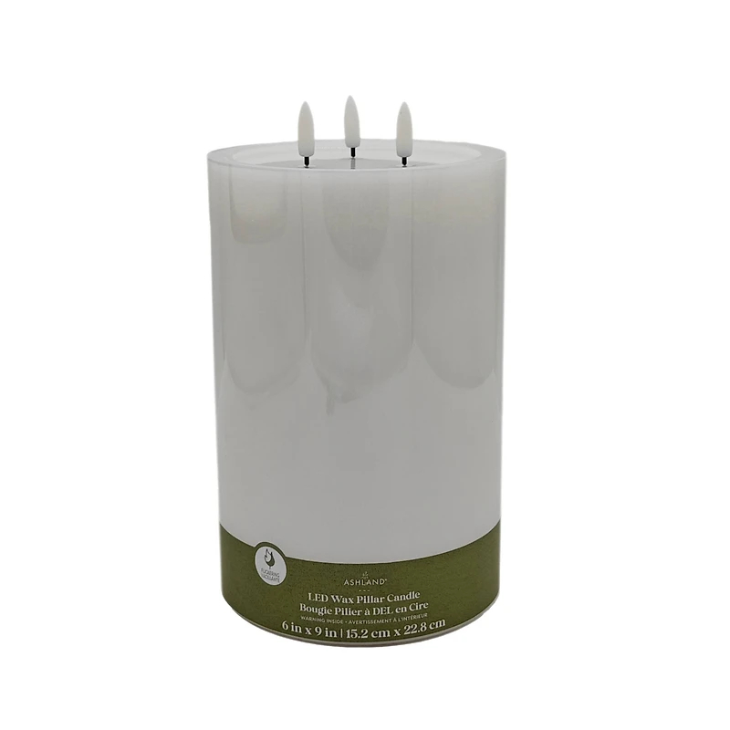6" x 9" Flickering 3-Wick LED Wax Pillar Candle by Ashland
