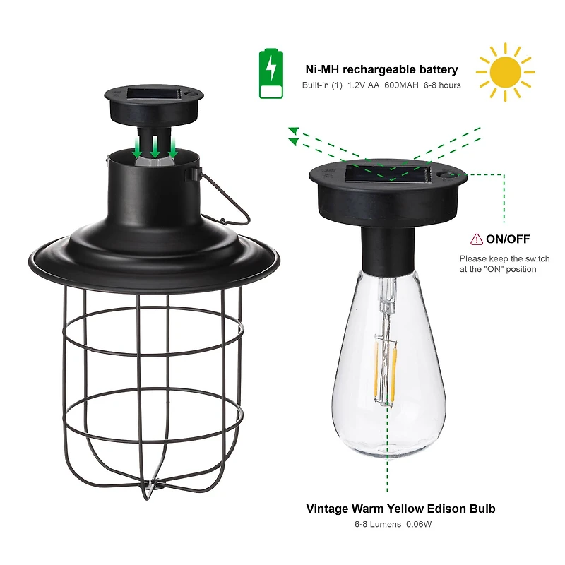 Glitzhome® 9.75" Black Metal Wire Solar Powered Hanging Lantern, 2ct.